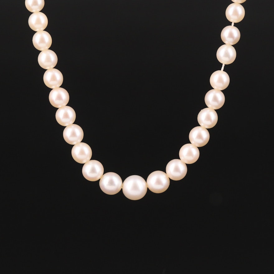 Vintage Graduated Pearl Necklace with 10K Clasp