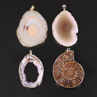 Ammonite, Geode and Agate Pendants