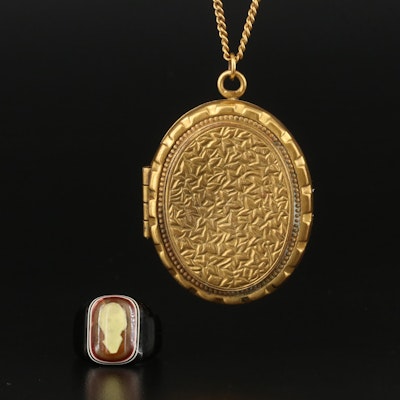 Marino Portrait Locket Pendant on Gold-Filled Necklace and Ring