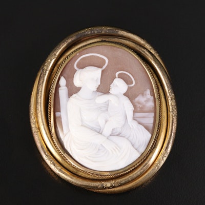 Madonna and Child Shell Cameo Converter Brooch