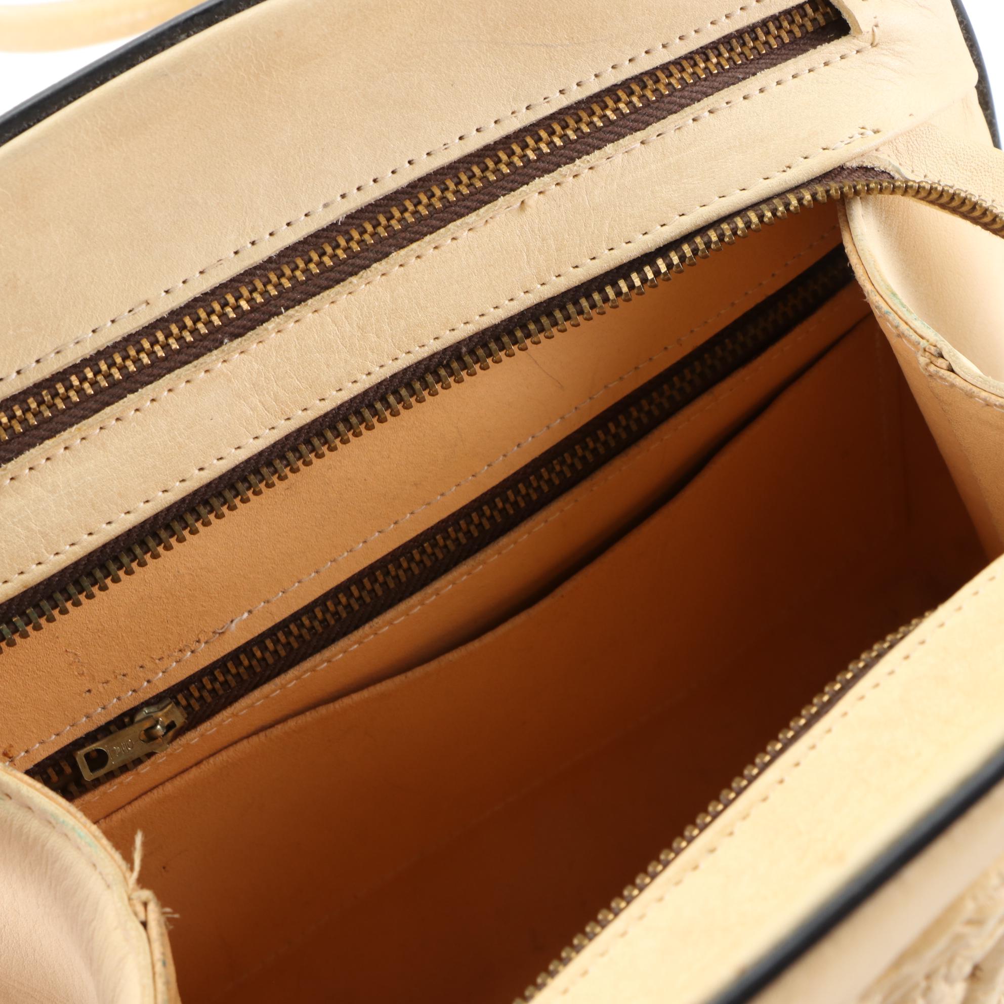 Mexican Small Domed Handbag in Cream Tooled Leather with Black Piping