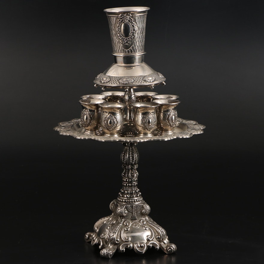 Judaica Silver Plate Kiddush Wine Fountain