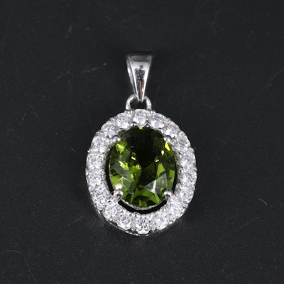 Sterling Silver Peridot and Cubic Zirconia Pendant Necklace