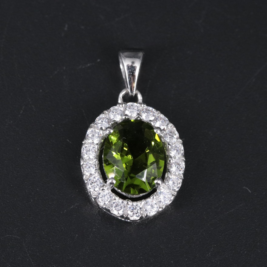 Sterling Silver Peridot and Cubic Zirconia Pendant Necklace