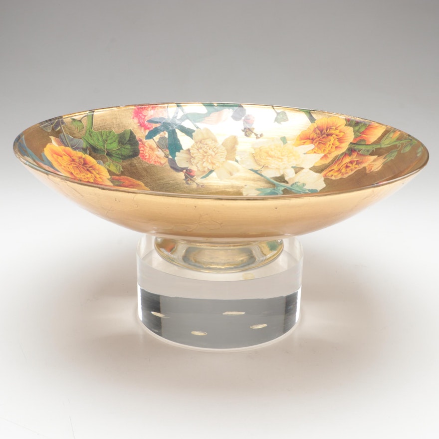 Reverse Decoupage Decorative Glass Bowl on Acrylic Stand