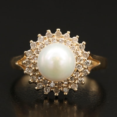 14K Pearl and Diamond Ring