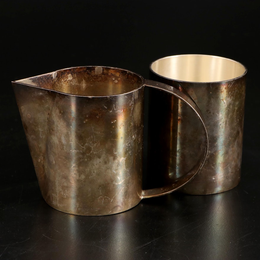 Swid Powell and Calvin Klein Modernist Silver Plate Creamer and Sugar