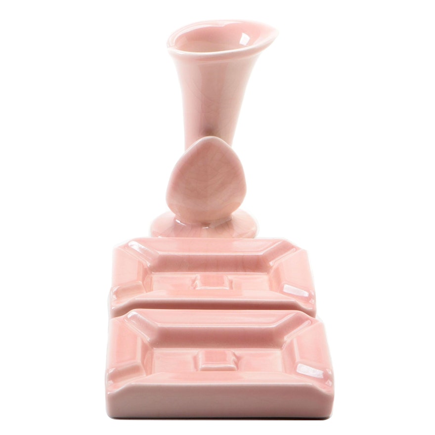 Rookwood Pottery Pink Glazed Ceramic Ashtrays and Bud Vase, 1955–1956