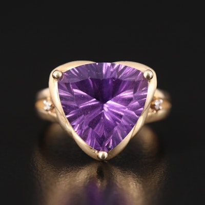10K Amethyst Ring with Diamond Accented Shoulders