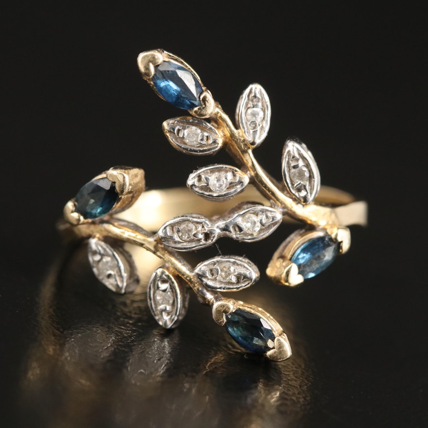 14K Sapphire and Diamond Branch Bypass Ring