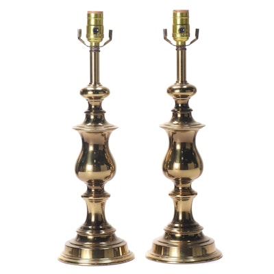 Pair of Spun Brass Table Lamps, Late 20th Century