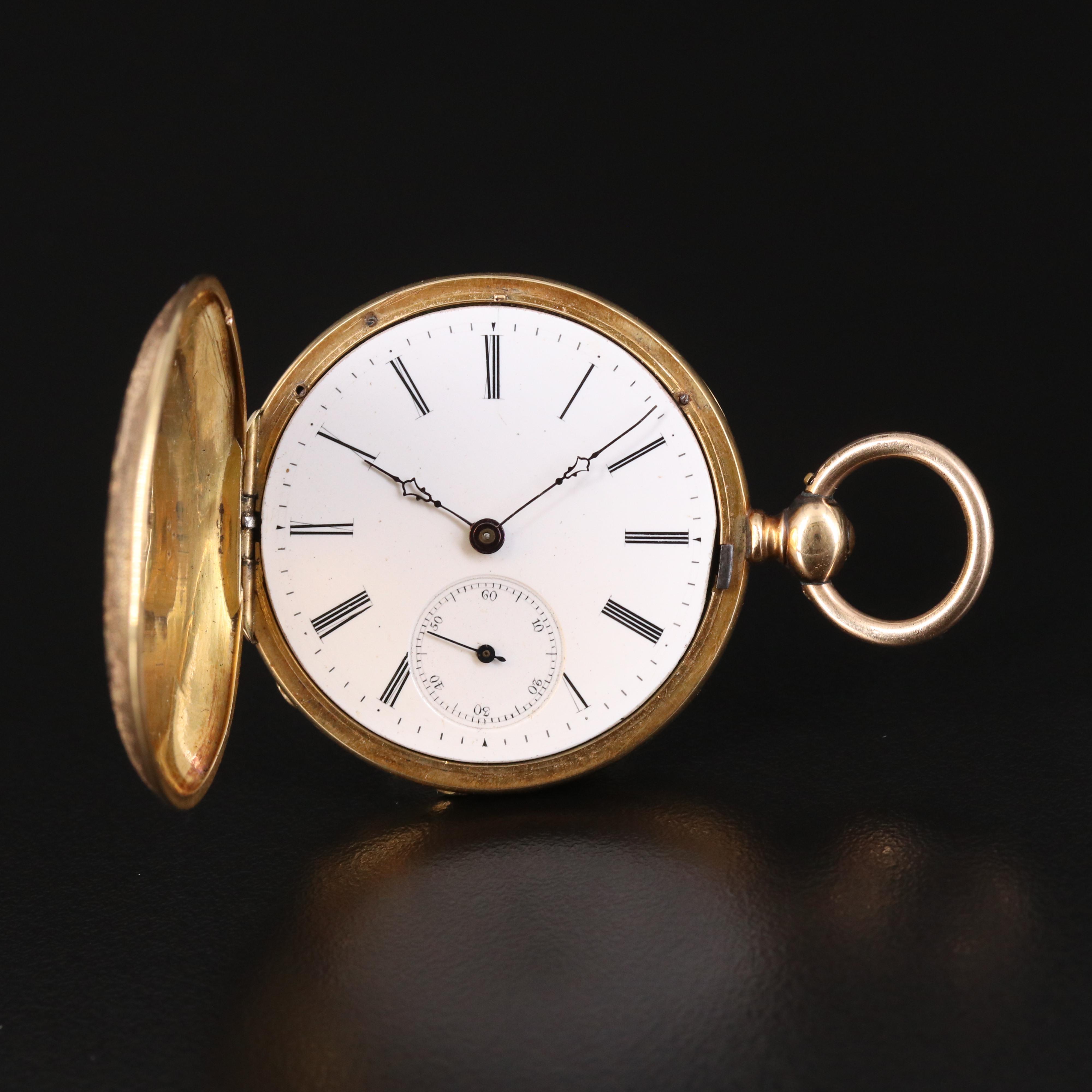 18K Taille d'Epargne Huguenin Swiss Pocket Watch EBTH
