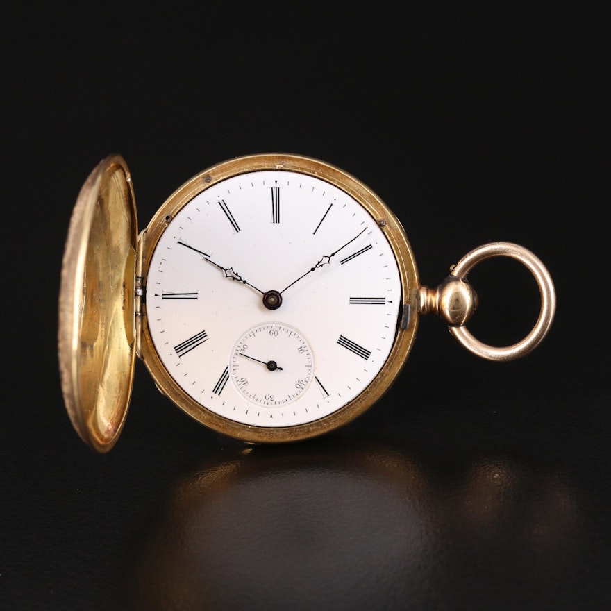 18K Taille d'Epargne Huguenin Swiss Pocket Watch