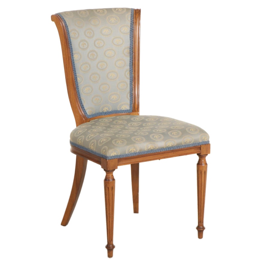 Neoclassical Style Fruitwood Side Chair with Embroidered Eagle Upholstery