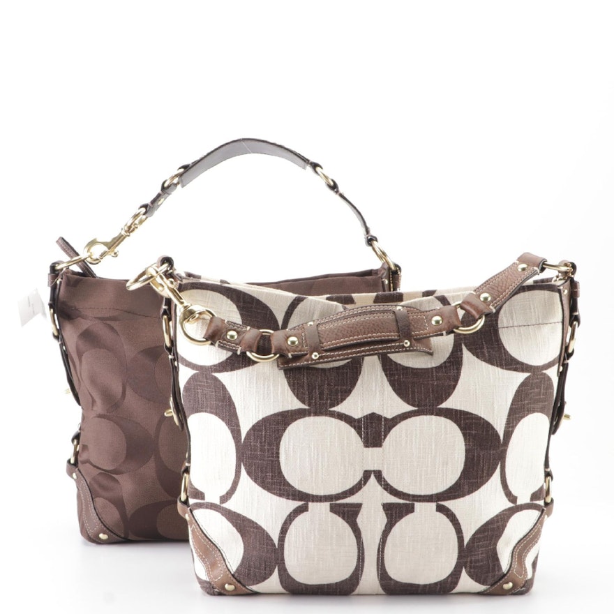 Coach Carly Large Totes 10620 and 10795 in Signature Textiles with Leather Trim