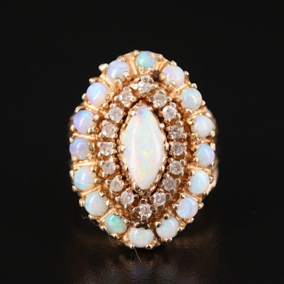 14K Opal and Diamond Navette Ring