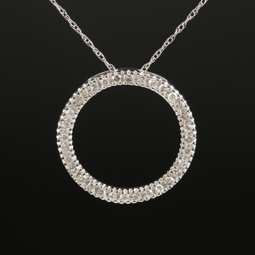 10K 0.32 CTW Diamond Circle Pendant Necklace