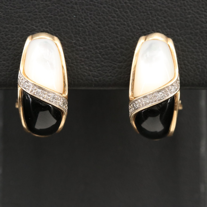 14K Mother-of-Pearl, Black Onyx and Diamond Earrings