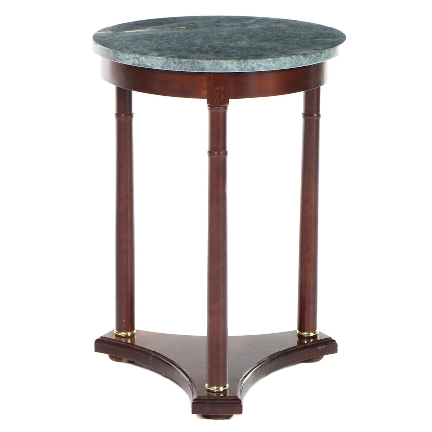 Empire Style End Mahogany Finish Table with Green Marble Top