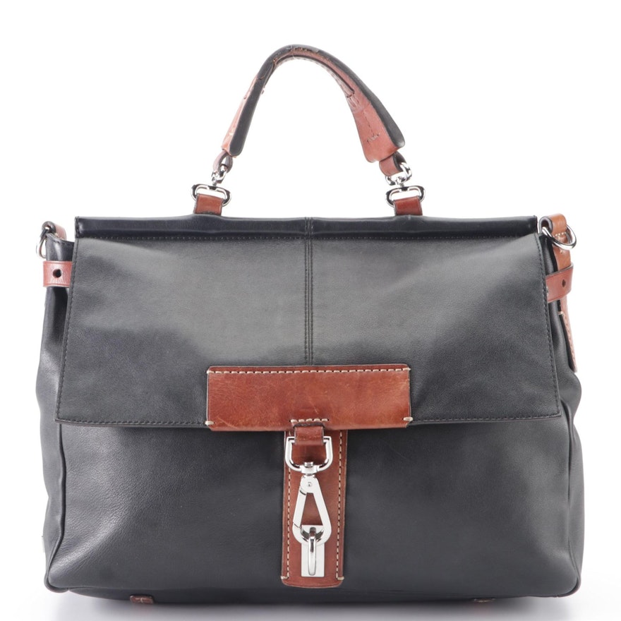 Tumi Top-Handle Satchel Briefcase in Black and Brown Leather