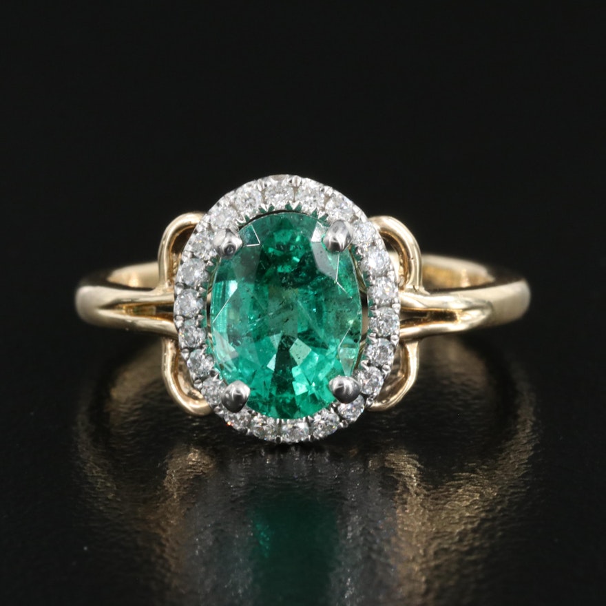 14K 1.70 CT Emerald and Diamond Ring with 18K Accent