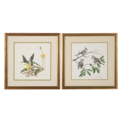 Ray Harm Offset Lithographs "Bridled Titmouse" and "Goldfinch," Circa 1976