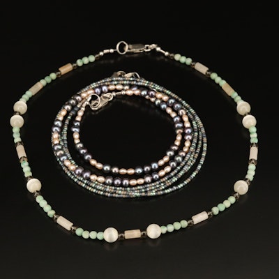 Beaded Necklaces Featuring Sterling, Pearl, Jadeite and Glass