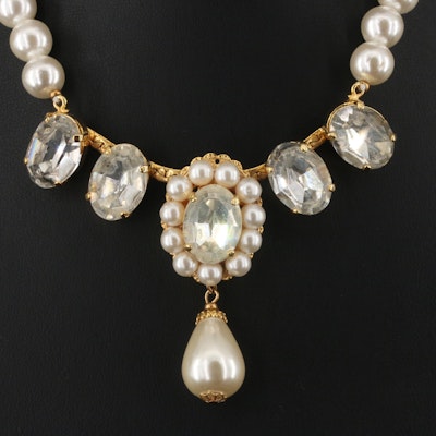 Lawrence Vrba Faux Pearl and Glass Drop Necklace
