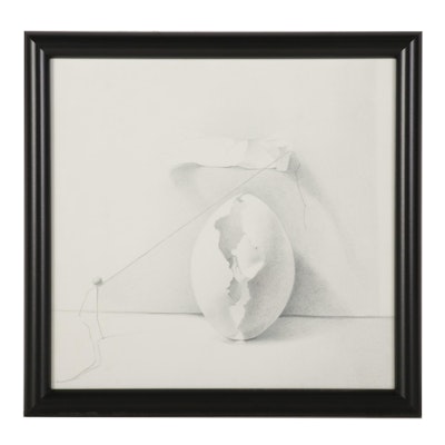 Still Life Graphite Drawing Attributed to Lowell Tolstedt of Broken Eggshell