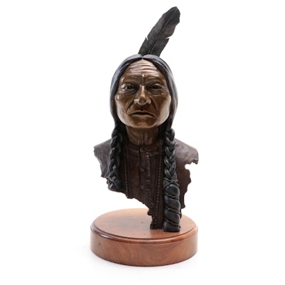 R. E. Howell Bronze Portrait Bust of a Native American Man, 1999
