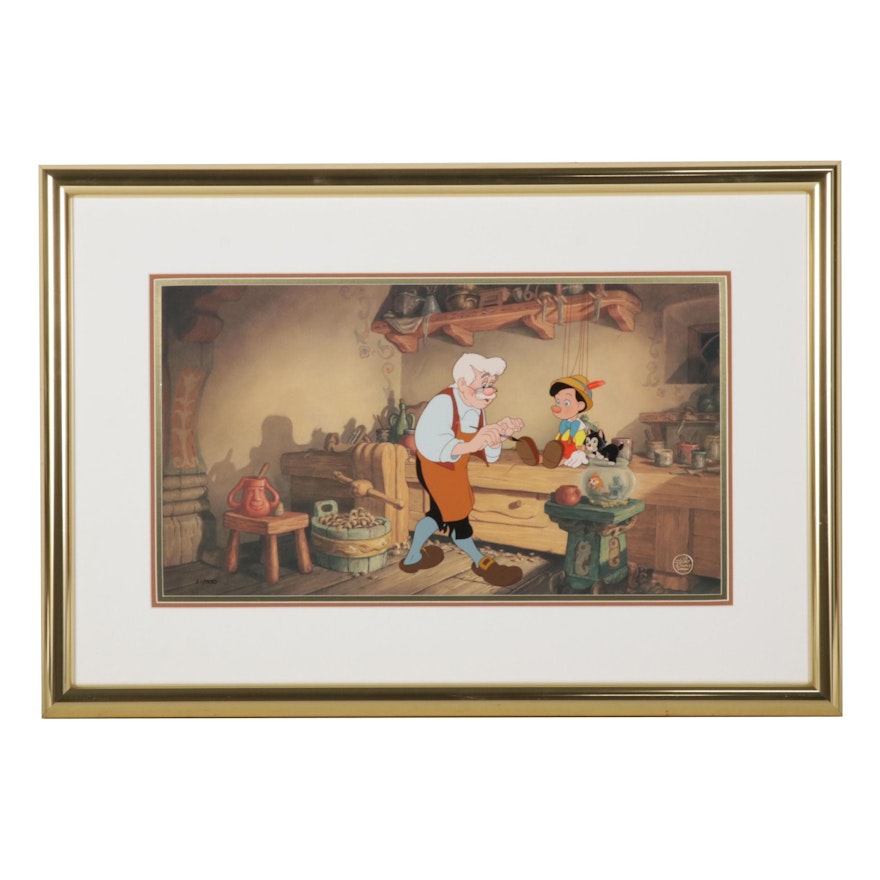 Disney "Pinocchio" Animation Sericel of Geppetto and Puppet Pinocchio
