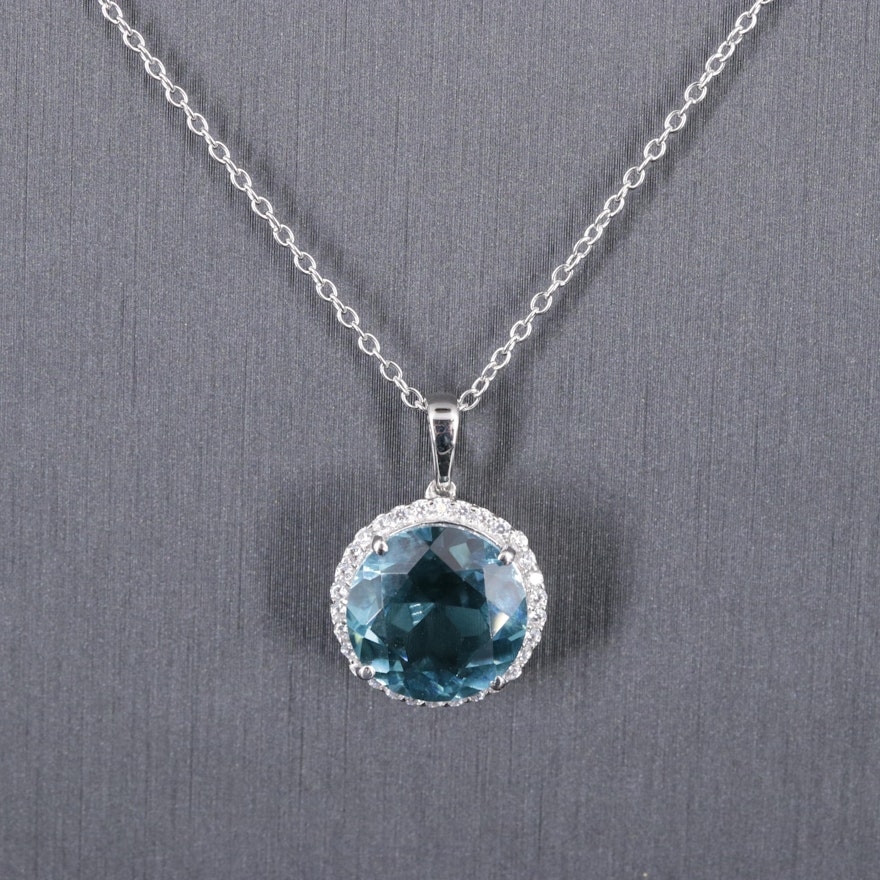Sterling Silver Pendant Necklace Featuring Topaz and Cubic Zirconia