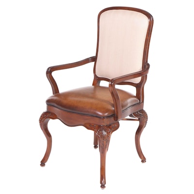 Jonathan Charles "Duchess Collection" Louis XV Style Walnut and Leather Fauteuil