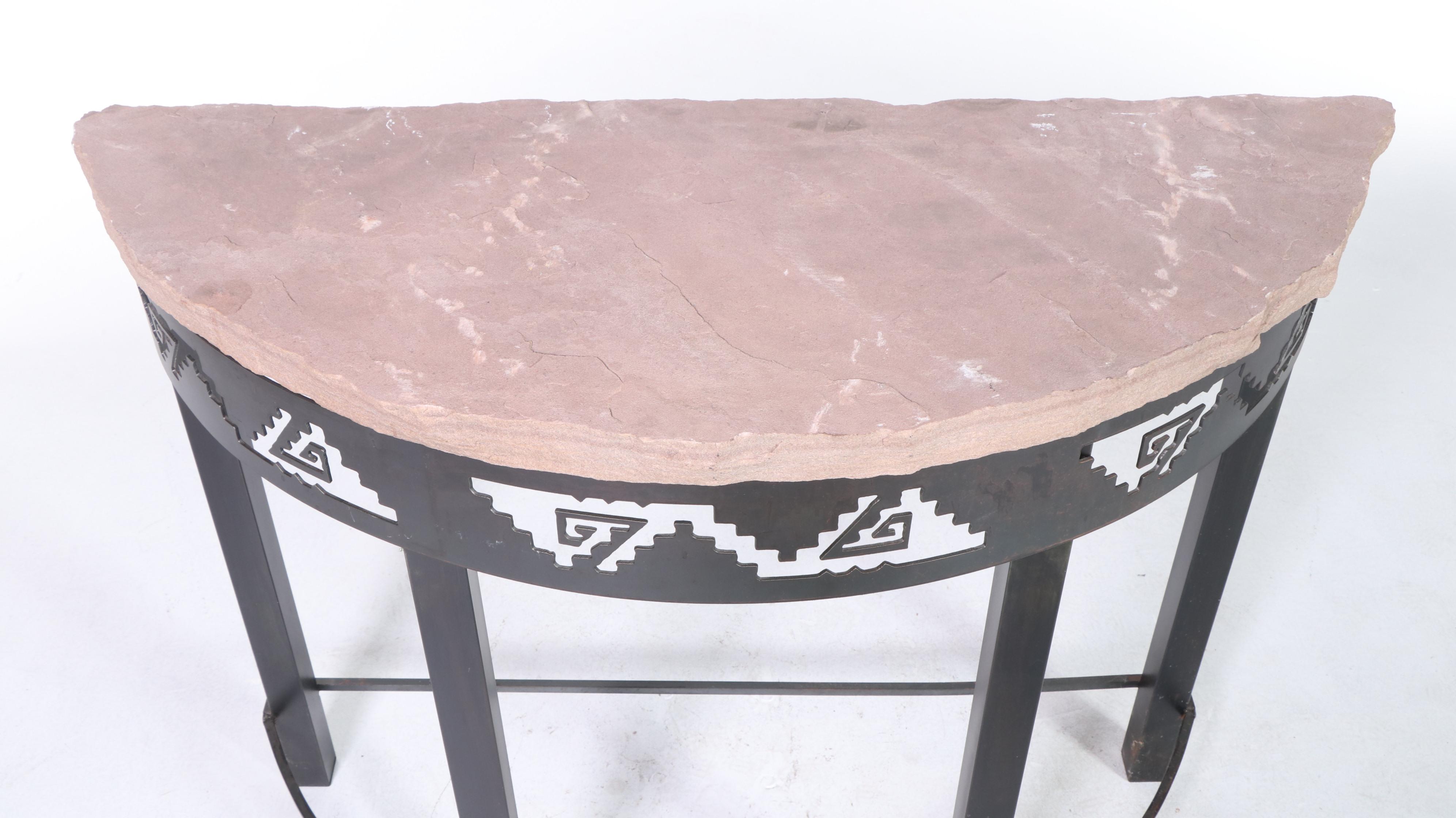 Wrought Metal Console Table with Southwestern Pattern and Rustic