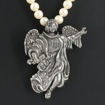 Rebecca Collins Guardian Angel Faux Pearl Necklace