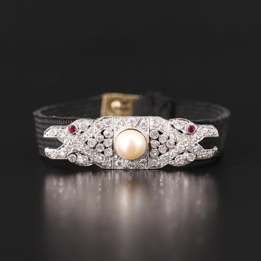 14K Pearl and 1.02 CTW Diamond Bracelet with Platinum Accent