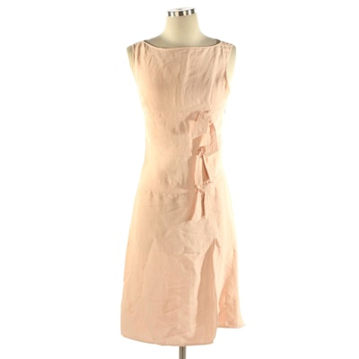 Valentino Pink Linen Sleeveless Dress with Bow Accented Trim