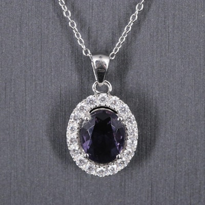 Sterling Silver Amethyst and Cubic Zirconia Pendant Necklace