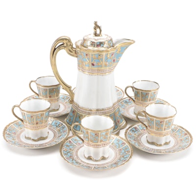 Noritake Gilt Moriage Accented Porcelain Chocolate Set, Early 20th Century