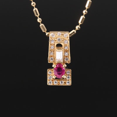 18K Ruby and Cubic Zirconia Pendant Necklace