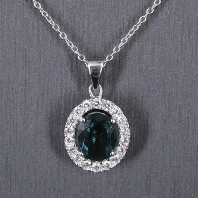 Sterling Silver Topaz and Cubic Zirconia Pendant Necklace