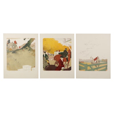 Elizabeth Schippert Color Lithographs of English Fox Hunt, Late 20th Century