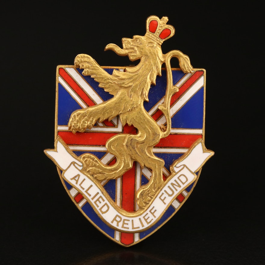 Cartier World War II US Patriotic Allied Relief Fund Union Jack and Lion Pin