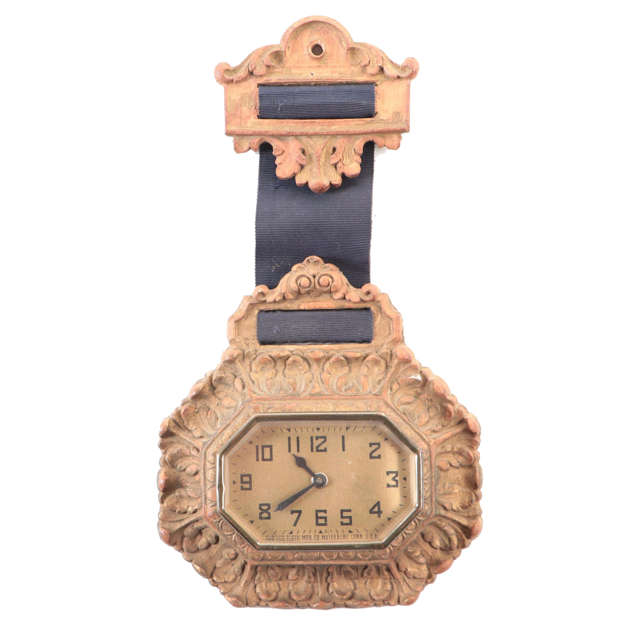 Lux Clock Mfg. Co. Louis XVI Style Gilt Composite Fob Clock, Early 20th