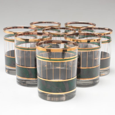 Culver "Devon" Emerald Green Faux Marble and Gold Double Rocks Glasses