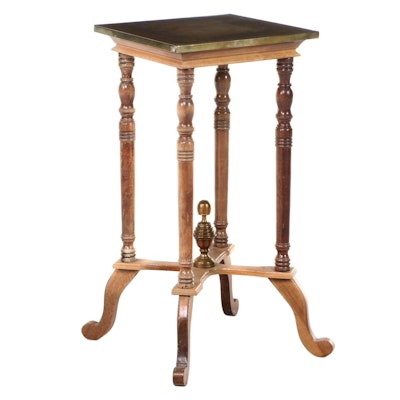 Queen Anne Style Brass-Mounted Hardwood Side Table, Late 20th Century