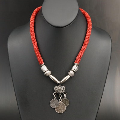Middle Eastern Inspired Coral Coin Necklace