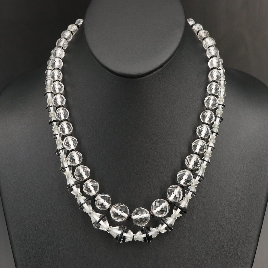 Art Deco Necklaces Including Rock Crystal Quartz, Black Onyx and Sterling