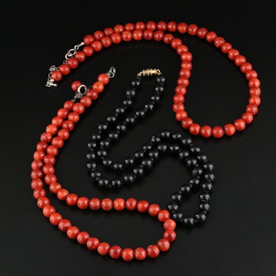 Coral and Glass Beaded Necklaces Including Sterling
