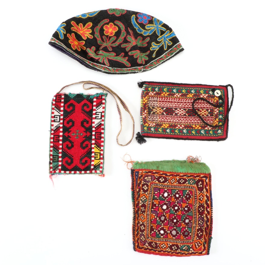 Men's Embroidered Kippah/Kufi and Small Embroidered Pouches